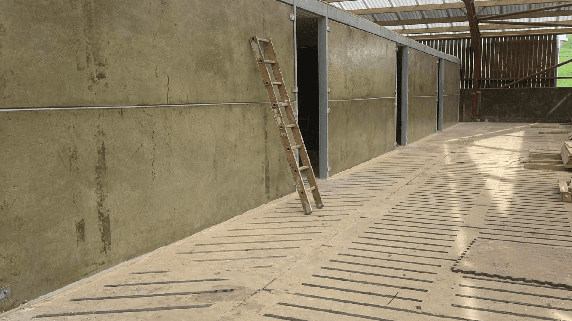 Newly installed comfort-focused slats to improve cattle health in dairy cow housing